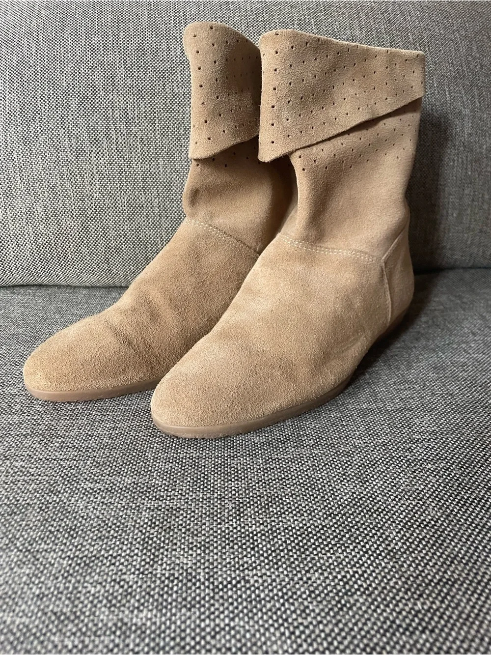 Women's Suede Fold-Over Ankle Boots - Tan